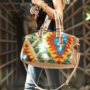 Carmel Handmade Duffel Bag / handwoven Ethnic Print Boho weekender/boho chic bag